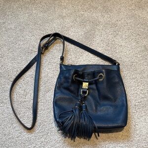 Navy Blue Leather Cross Body Bag